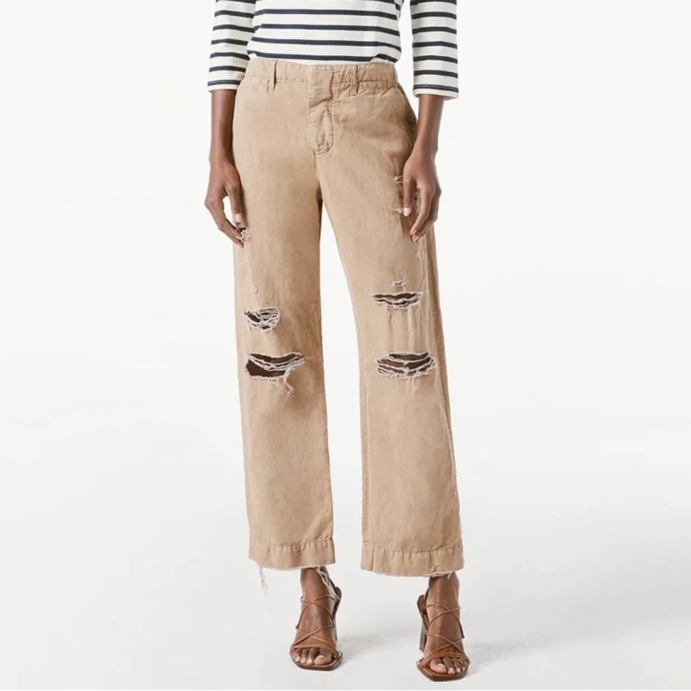 NWT Frame Le Tomboy Tattered Trouser Pants in Washed Dark Sand, Size 25